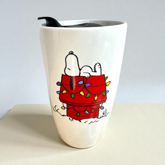 Peanuts Snoopy Travel Tumbler w/Lid 12oz Christmas Ceramic Modern Gourmet 2019 - Picture 1 of 13